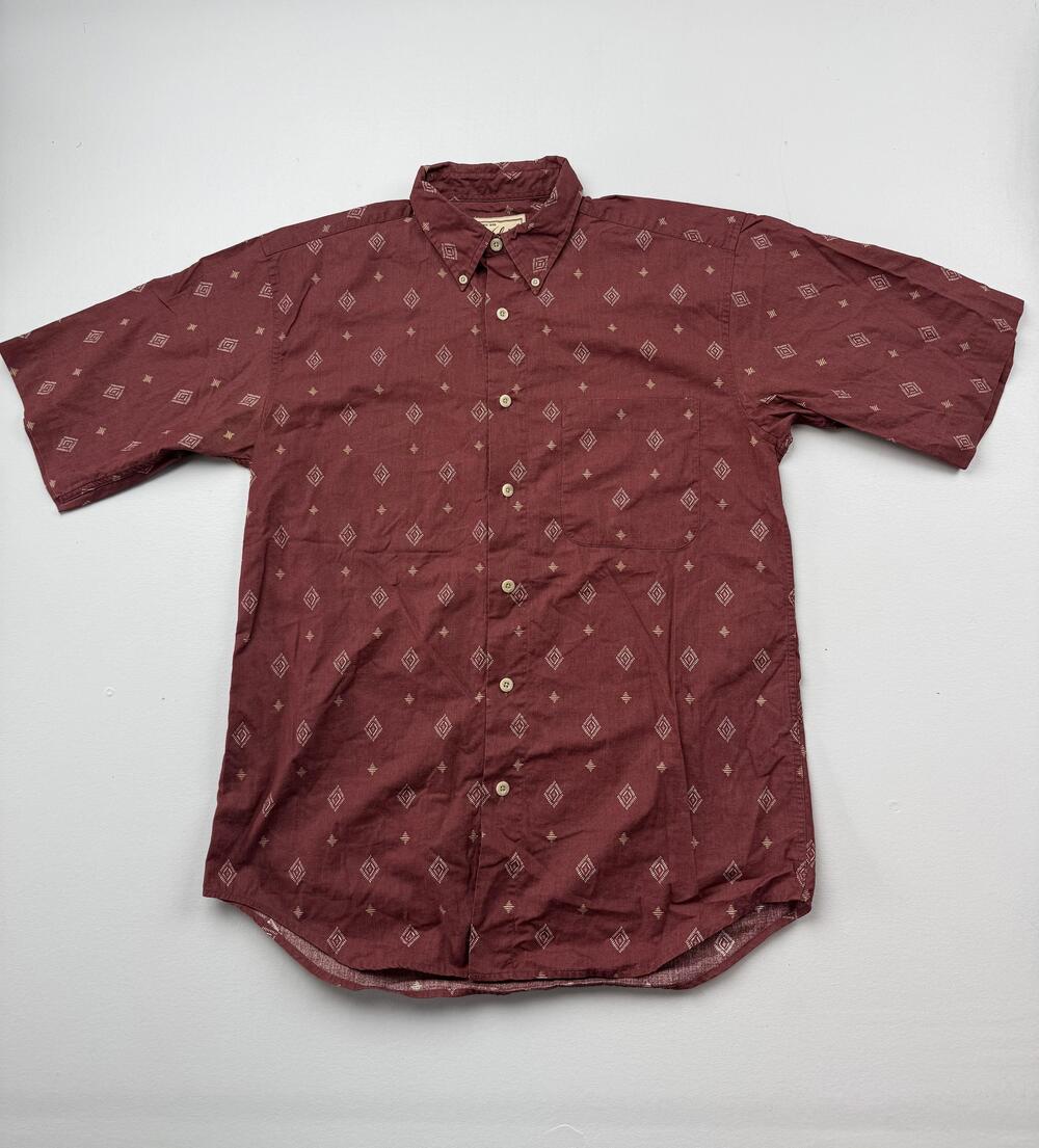 Woolrich Shirt Mens Medium Red Geometric Short Sleeve Button Down Casual Outdoor